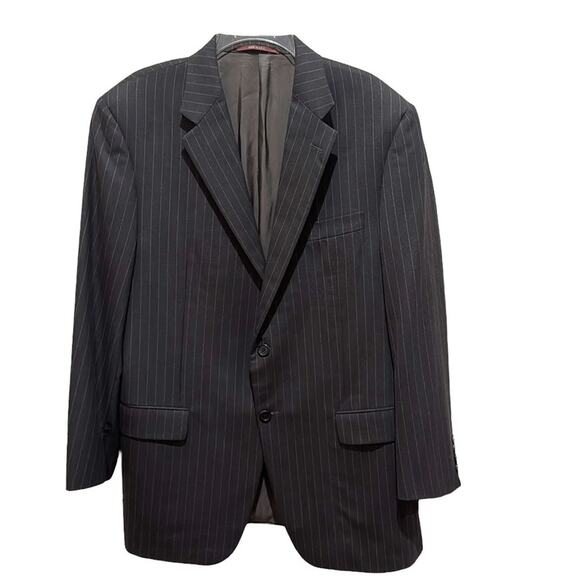 Hickey Freeman Suit Jacket Loro Piana Italy 100% Wool Black Pinstripe Size 42R - Picture 1 of 13